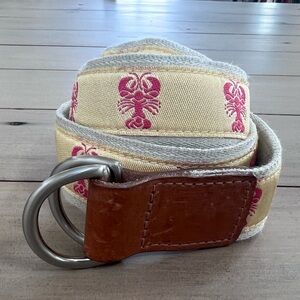 Talbots Pink Lobsters on Soft Yellow Belt with Leather Buckle